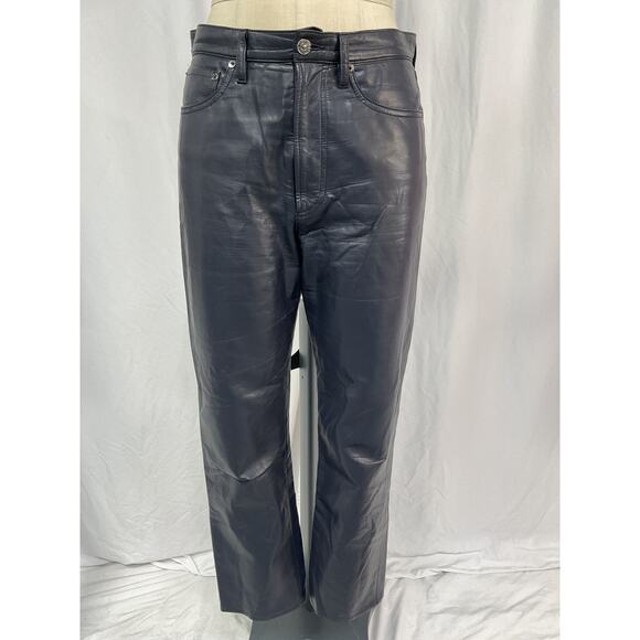 Agolde '90'S' Pinch Waist Black Leather High Rise Straight Denim Jean Size 27 - Picture 2 of 5
